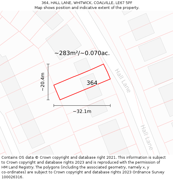 364, HALL LANE, WHITWICK, COALVILLE, LE67 5PF: Plot and title map