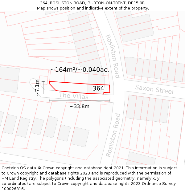 364, ROSLISTON ROAD, BURTON-ON-TRENT, DE15 9RJ: Plot and title map