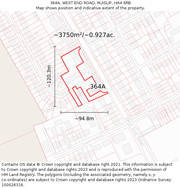 364A, WEST END ROAD, RUISLIP, HA4 6RB: Plot and title map