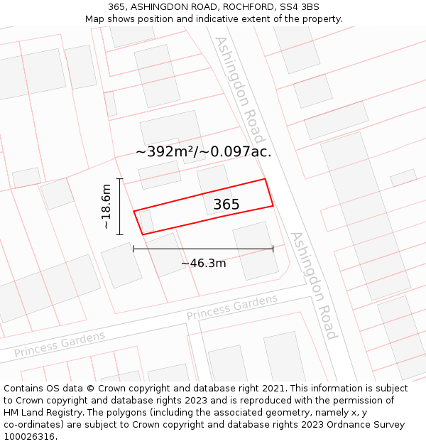365, ASHINGDON ROAD, ROCHFORD, SS4 3BS: Plot and title map