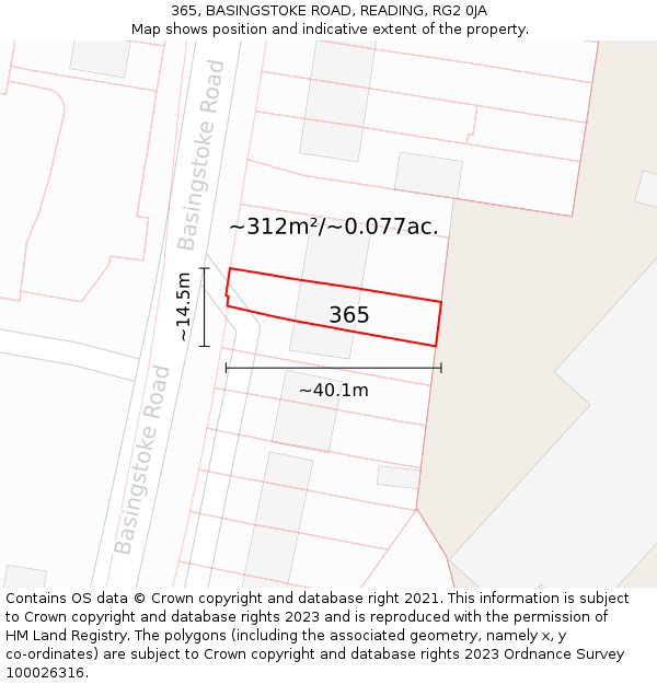 365, BASINGSTOKE ROAD, READING, RG2 0JA: Plot and title map