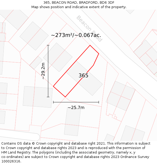 365, BEACON ROAD, BRADFORD, BD6 3DF: Plot and title map