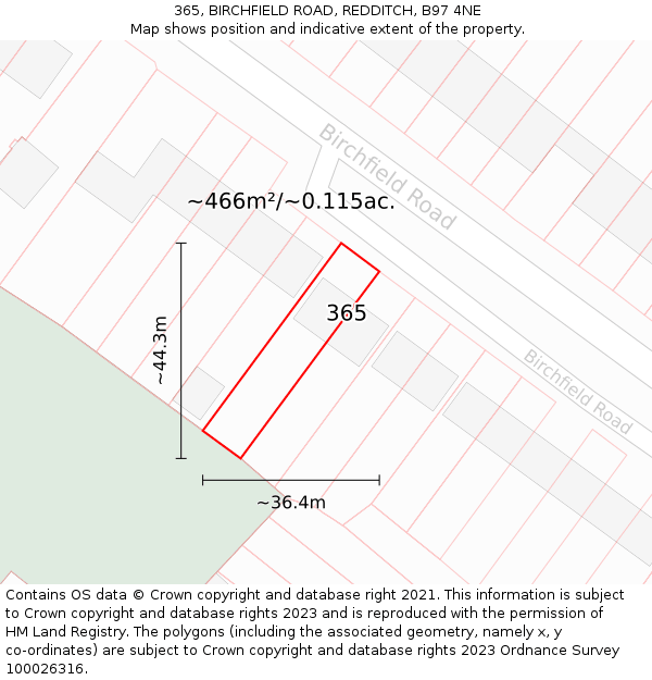 365, BIRCHFIELD ROAD, REDDITCH, B97 4NE: Plot and title map