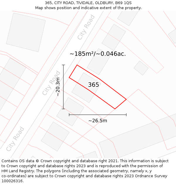 365, CITY ROAD, TIVIDALE, OLDBURY, B69 1QS: Plot and title map