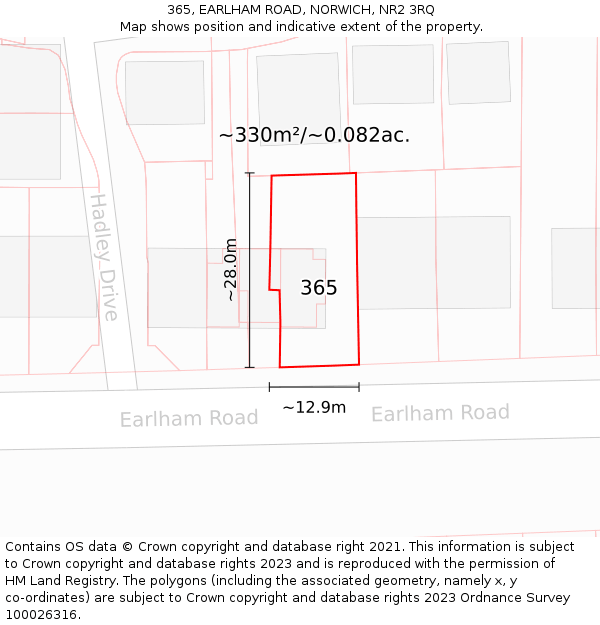 365, EARLHAM ROAD, NORWICH, NR2 3RQ: Plot and title map