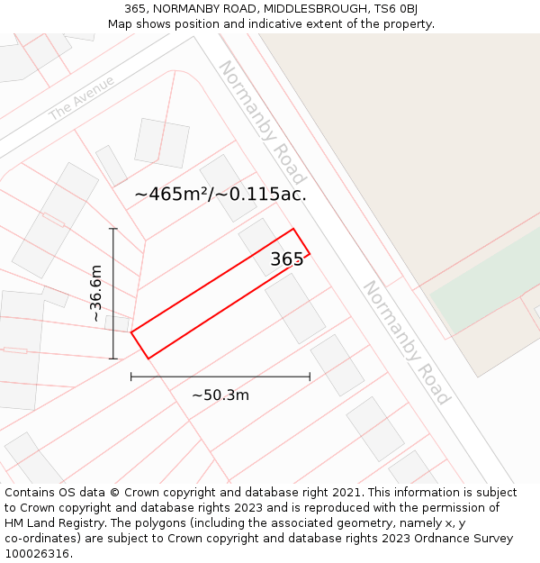 365, NORMANBY ROAD, MIDDLESBROUGH, TS6 0BJ: Plot and title map