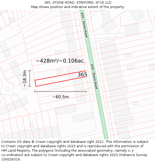 365, STONE ROAD, STAFFORD, ST16 1LD: Plot and title map