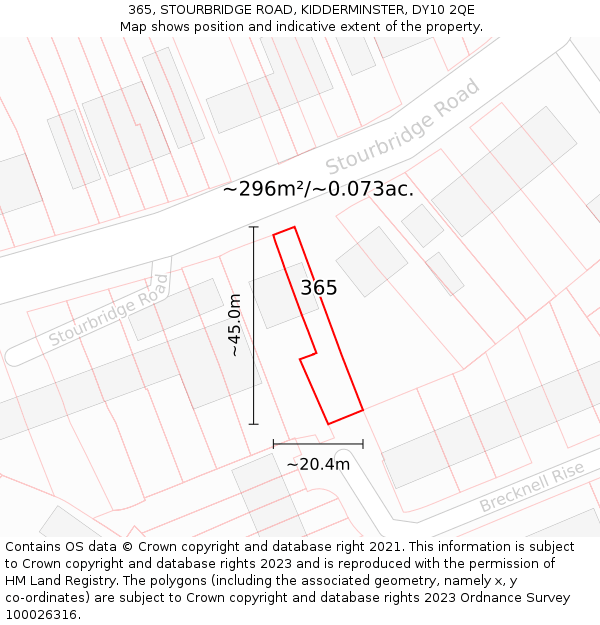 365, STOURBRIDGE ROAD, KIDDERMINSTER, DY10 2QE: Plot and title map