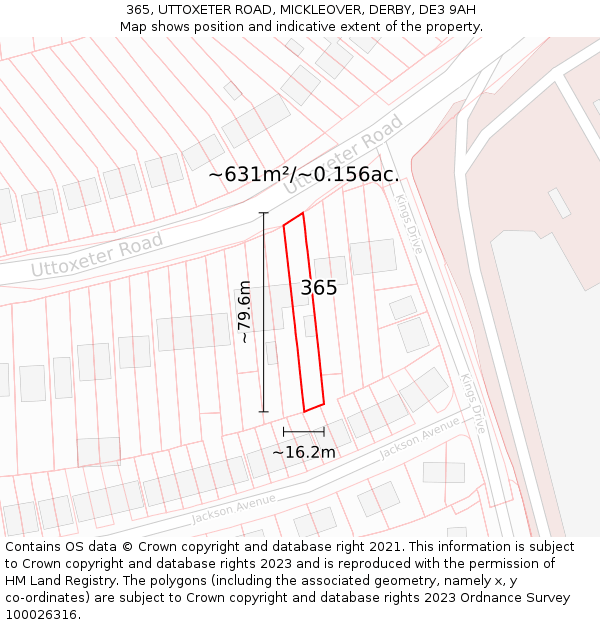 365, UTTOXETER ROAD, MICKLEOVER, DERBY, DE3 9AH: Plot and title map