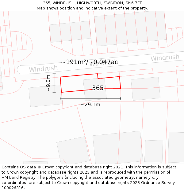 365, WINDRUSH, HIGHWORTH, SWINDON, SN6 7EF: Plot and title map