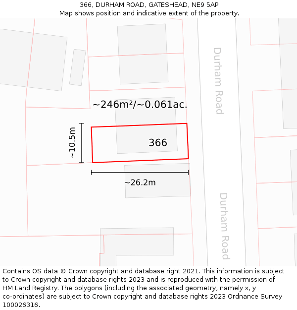 366, DURHAM ROAD, GATESHEAD, NE9 5AP: Plot and title map