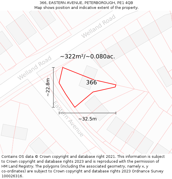 366, EASTERN AVENUE, PETERBOROUGH, PE1 4QB: Plot and title map
