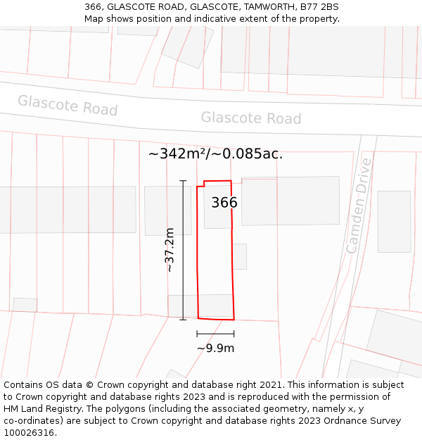 366, GLASCOTE ROAD, GLASCOTE, TAMWORTH, B77 2BS: Plot and title map