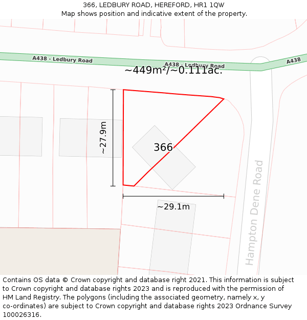 366, LEDBURY ROAD, HEREFORD, HR1 1QW: Plot and title map