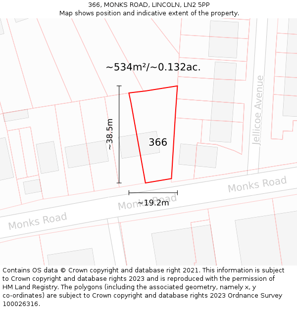 366, MONKS ROAD, LINCOLN, LN2 5PP: Plot and title map