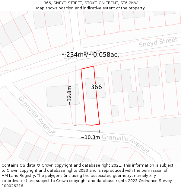 366, SNEYD STREET, STOKE-ON-TRENT, ST6 2NW: Plot and title map