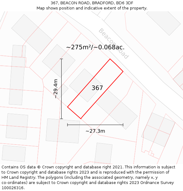 367, BEACON ROAD, BRADFORD, BD6 3DF: Plot and title map