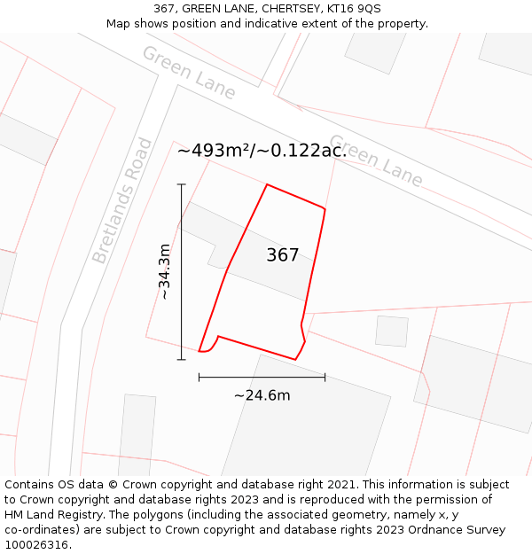 367, GREEN LANE, CHERTSEY, KT16 9QS: Plot and title map