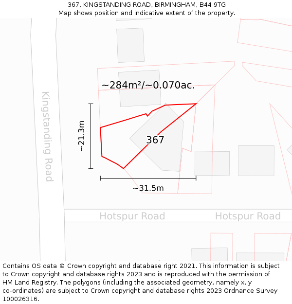 367, KINGSTANDING ROAD, BIRMINGHAM, B44 9TG: Plot and title map