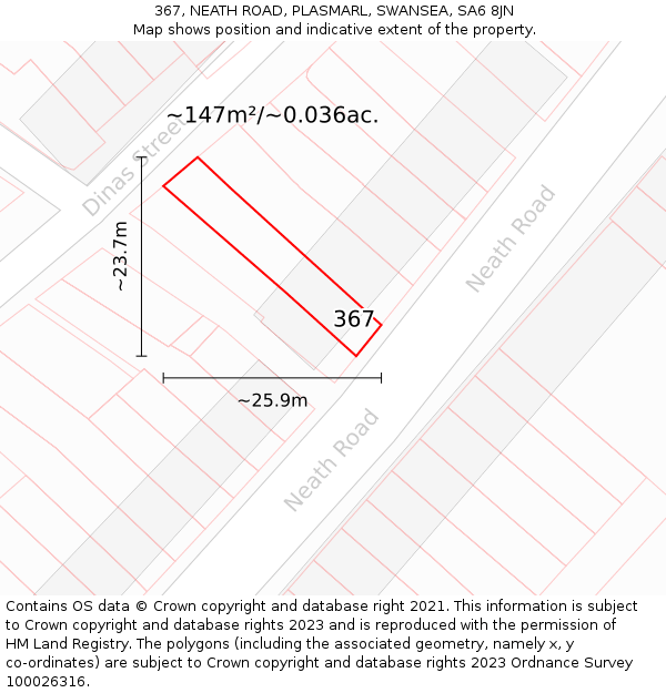 367, NEATH ROAD, PLASMARL, SWANSEA, SA6 8JN: Plot and title map