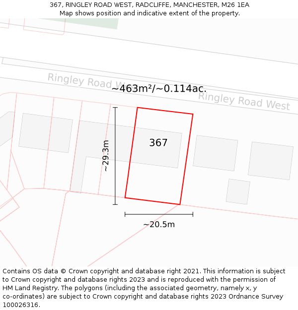 367, RINGLEY ROAD WEST, RADCLIFFE, MANCHESTER, M26 1EA: Plot and title map
