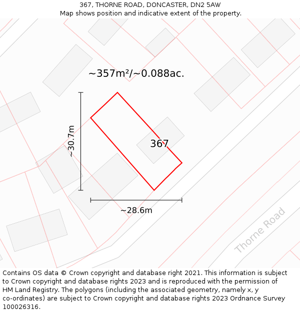 367, THORNE ROAD, DONCASTER, DN2 5AW: Plot and title map