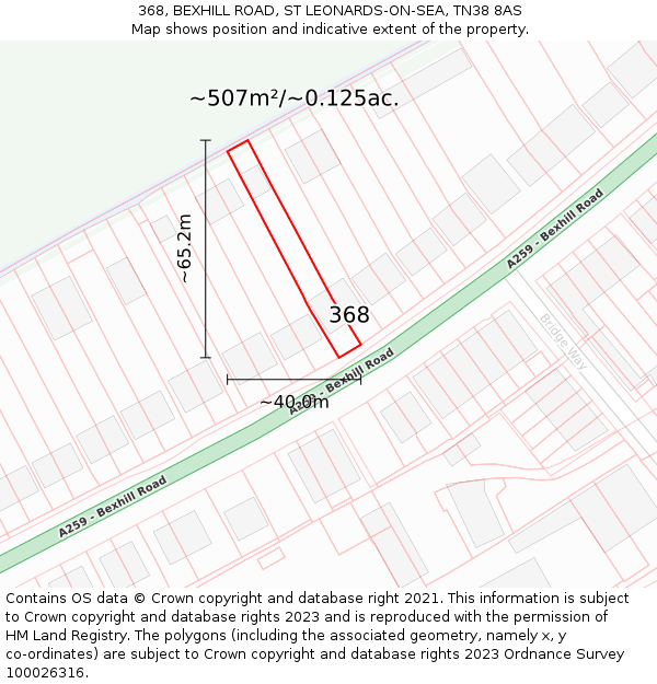 368, BEXHILL ROAD, ST LEONARDS-ON-SEA, TN38 8AS: Plot and title map