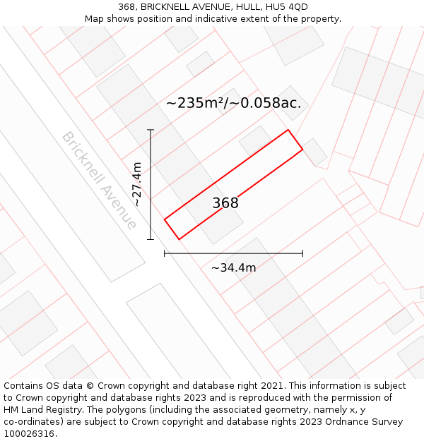 368, BRICKNELL AVENUE, HULL, HU5 4QD: Plot and title map