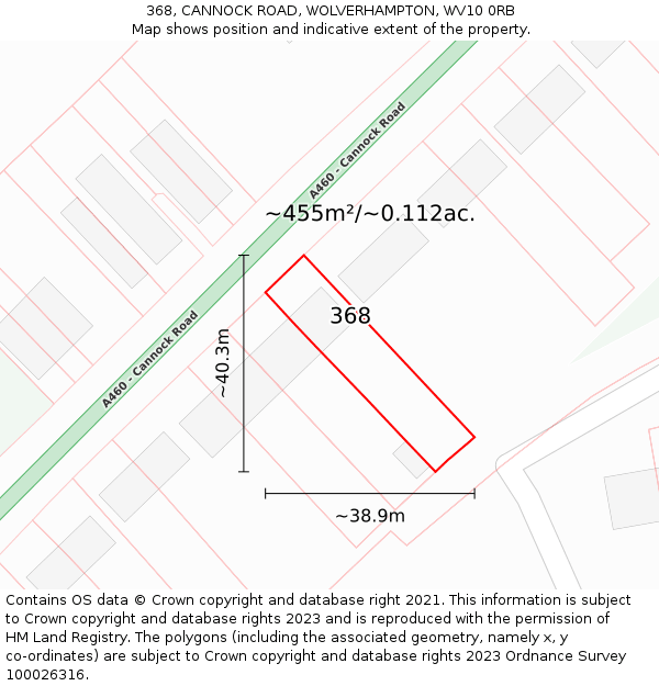 368, CANNOCK ROAD, WOLVERHAMPTON, WV10 0RB: Plot and title map