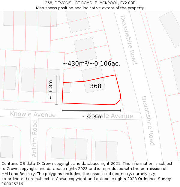 368, DEVONSHIRE ROAD, BLACKPOOL, FY2 0RB: Plot and title map