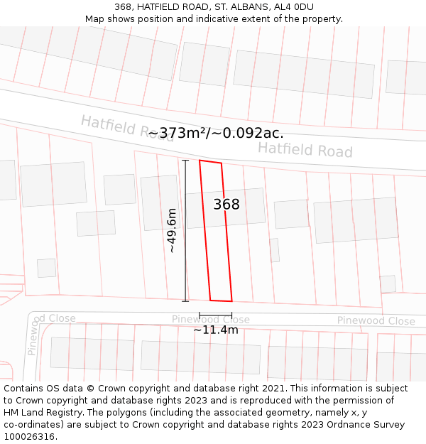 368, HATFIELD ROAD, ST. ALBANS, AL4 0DU: Plot and title map