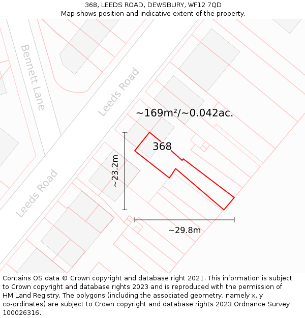 368, LEEDS ROAD, DEWSBURY, WF12 7QD: Plot and title map