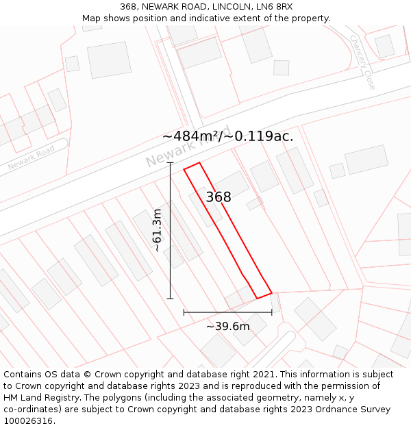 368, NEWARK ROAD, LINCOLN, LN6 8RX: Plot and title map