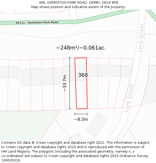 368, OSMASTON PARK ROAD, DERBY, DE24 8FB: Plot and title map