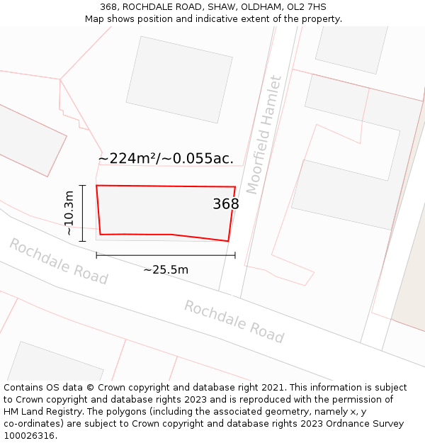 368, ROCHDALE ROAD, SHAW, OLDHAM, OL2 7HS: Plot and title map