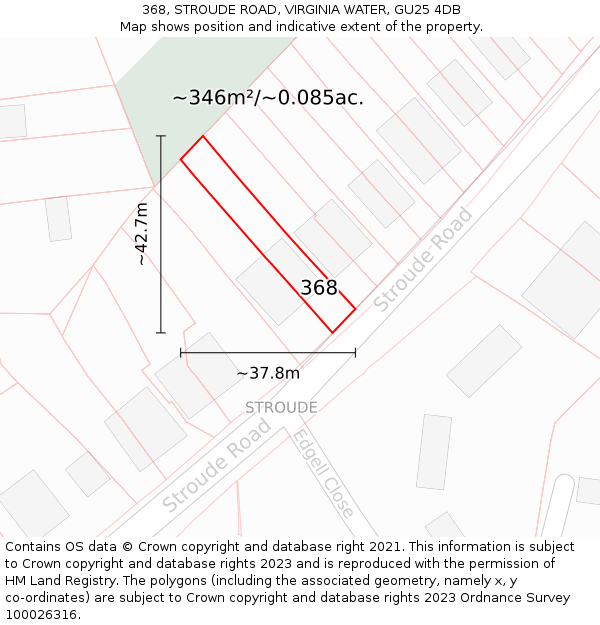 368, STROUDE ROAD, VIRGINIA WATER, GU25 4DB: Plot and title map