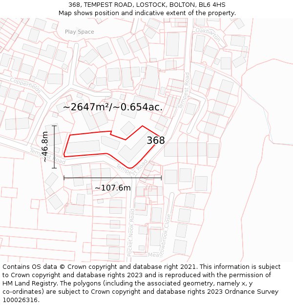 368, TEMPEST ROAD, LOSTOCK, BOLTON, BL6 4HS: Plot and title map