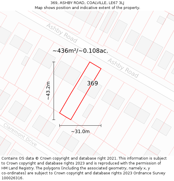 369, ASHBY ROAD, COALVILLE, LE67 3LJ: Plot and title map