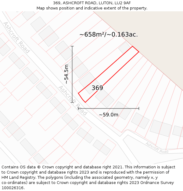 369, ASHCROFT ROAD, LUTON, LU2 9AF: Plot and title map