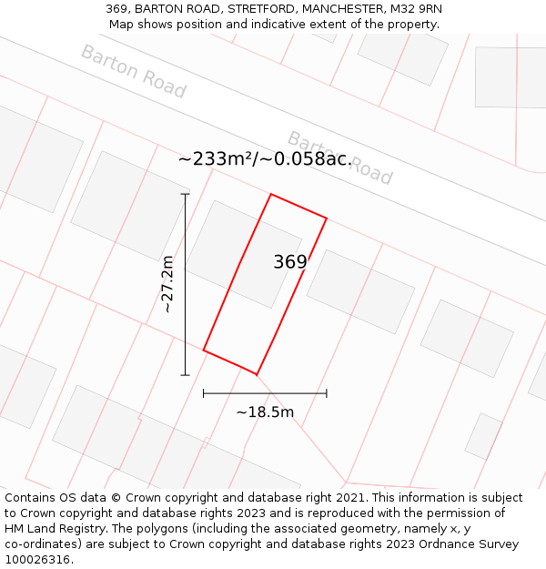 369, BARTON ROAD, STRETFORD, MANCHESTER, M32 9RN: Plot and title map