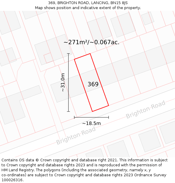 369, BRIGHTON ROAD, LANCING, BN15 8JS: Plot and title map