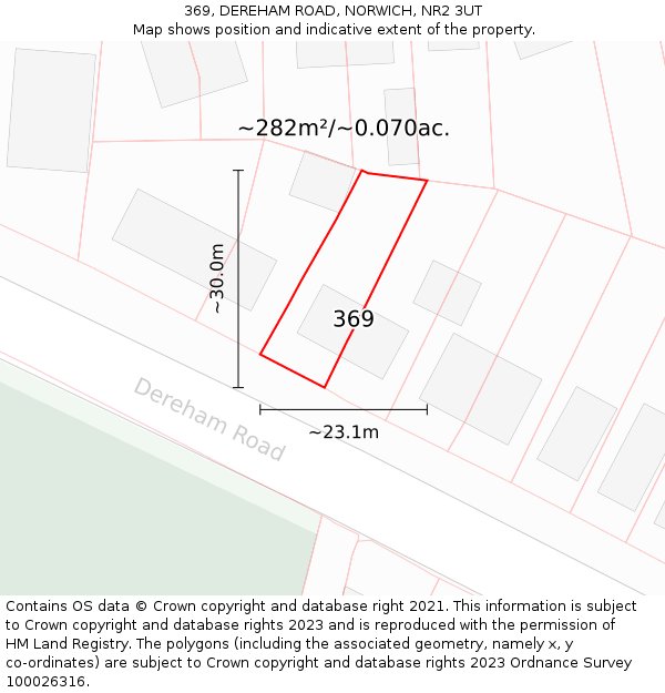 369, DEREHAM ROAD, NORWICH, NR2 3UT: Plot and title map