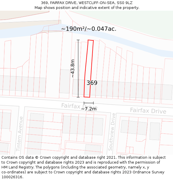 369, FAIRFAX DRIVE, WESTCLIFF-ON-SEA, SS0 9LZ: Plot and title map