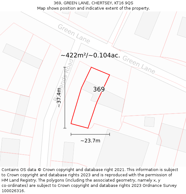 369, GREEN LANE, CHERTSEY, KT16 9QS: Plot and title map