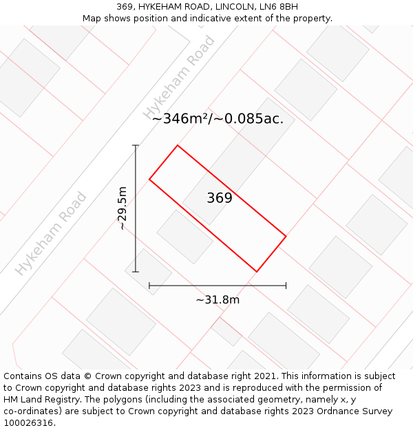 369, HYKEHAM ROAD, LINCOLN, LN6 8BH: Plot and title map