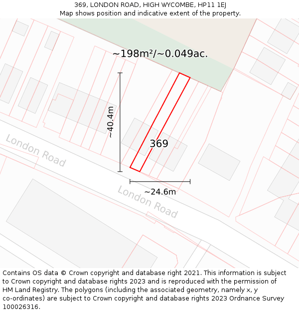 369, LONDON ROAD, HIGH WYCOMBE, HP11 1EJ: Plot and title map