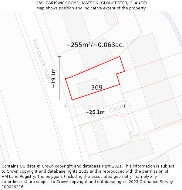 369, PAINSWICK ROAD, MATSON, GLOUCESTER, GL4 4DD: Plot and title map