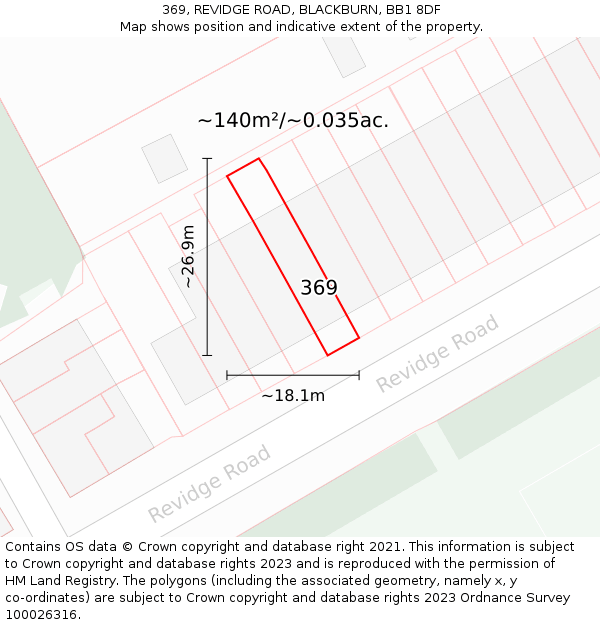 369, REVIDGE ROAD, BLACKBURN, BB1 8DF: Plot and title map