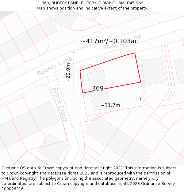 369, RUBERY LANE, RUBERY, BIRMINGHAM, B45 9AY: Plot and title map