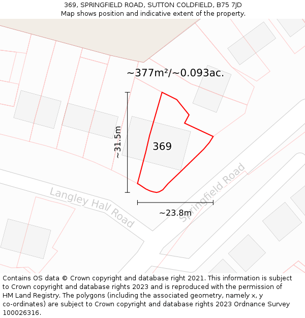 369, SPRINGFIELD ROAD, SUTTON COLDFIELD, B75 7JD: Plot and title map